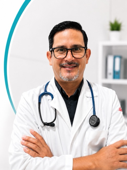 Retrato profesional del Dr. Mauricio Ismael Guízar Vílchis con bata blanca y estetoscopio